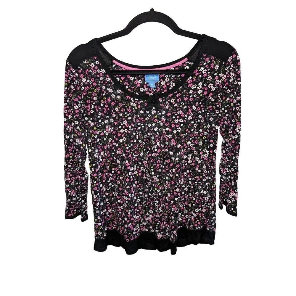 Simply Vera by Vera Wang Black and Pink Floral 3/4 Sleeve Sweater Women's Size E